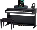 Piano droit numérique apprentissage musique 88 touches de chez CLASSIC CANTABILE, modèle DP-50 couleur noir, avec siège banquette et casque