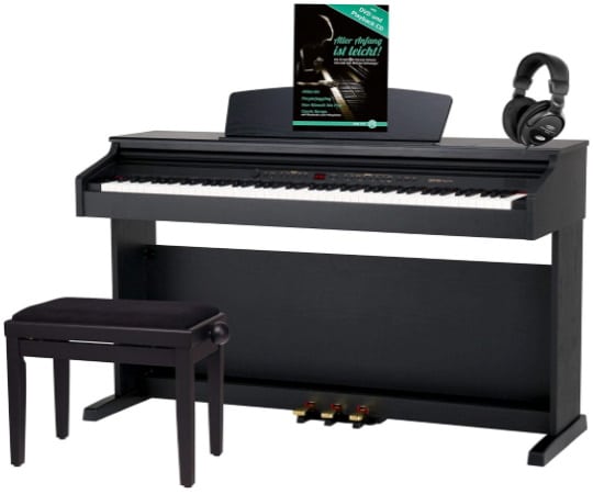 Piano pour débutant CLASSIC CANTABILE noir à 88 touches clavier, apprendre avec banquette siège, casque, et pédales intégrées, pour bien démarrer