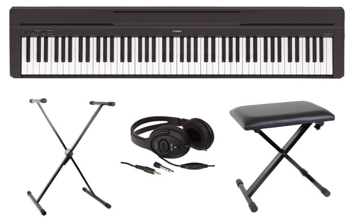 Piano Yamaha P45 fullpack, avec stand support, banquette siège, casque, instrument de musique portable, léger, facile à transporter, et pas cher